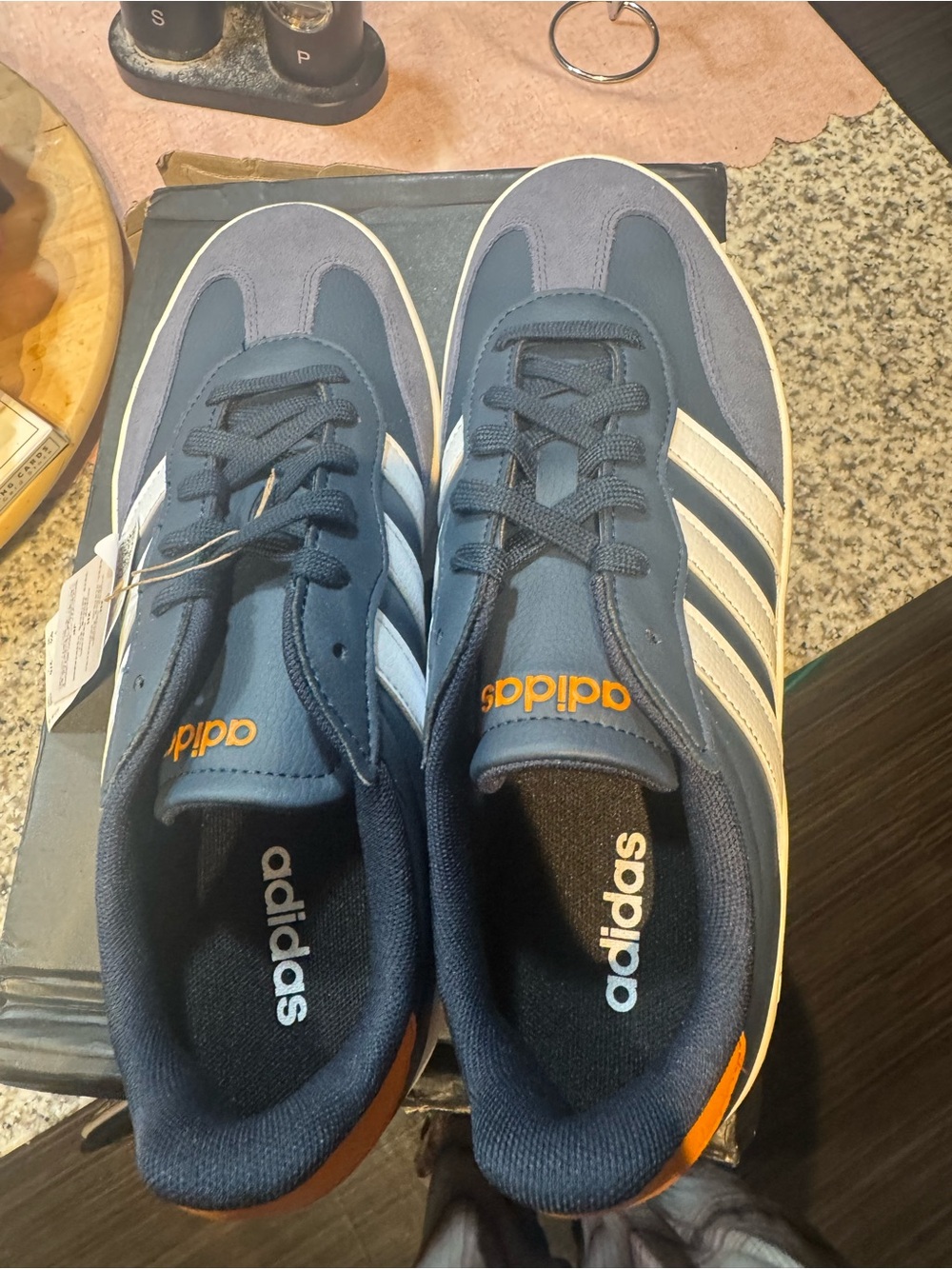 adidas Navy and White Low-Top Sneakers with Orange Accent